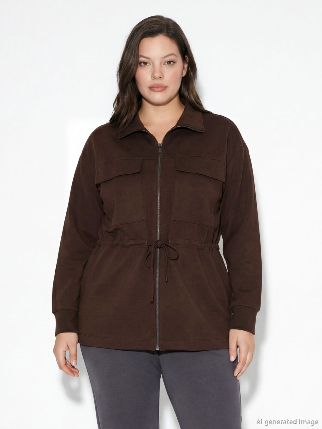 Dik Yaka Soft Touch Kad?n Fermuarl? Sweatshirt