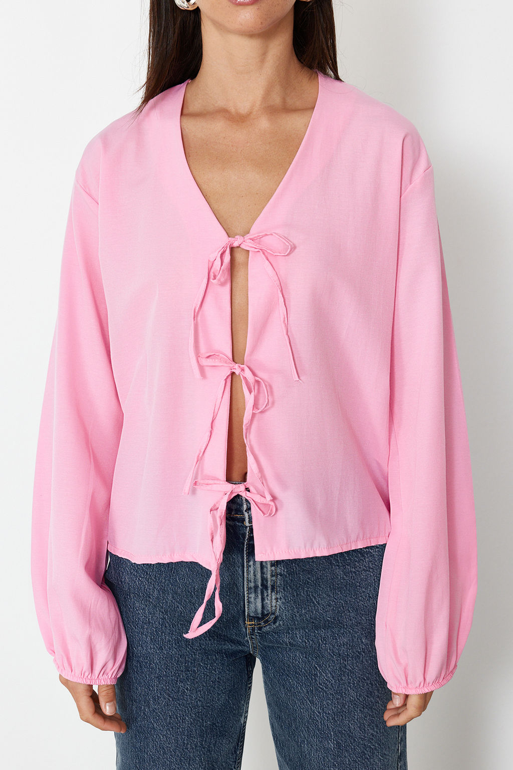Ac?k Pembe Onden Baglamal? Dokuma Gomlek TEDSS24GO00001