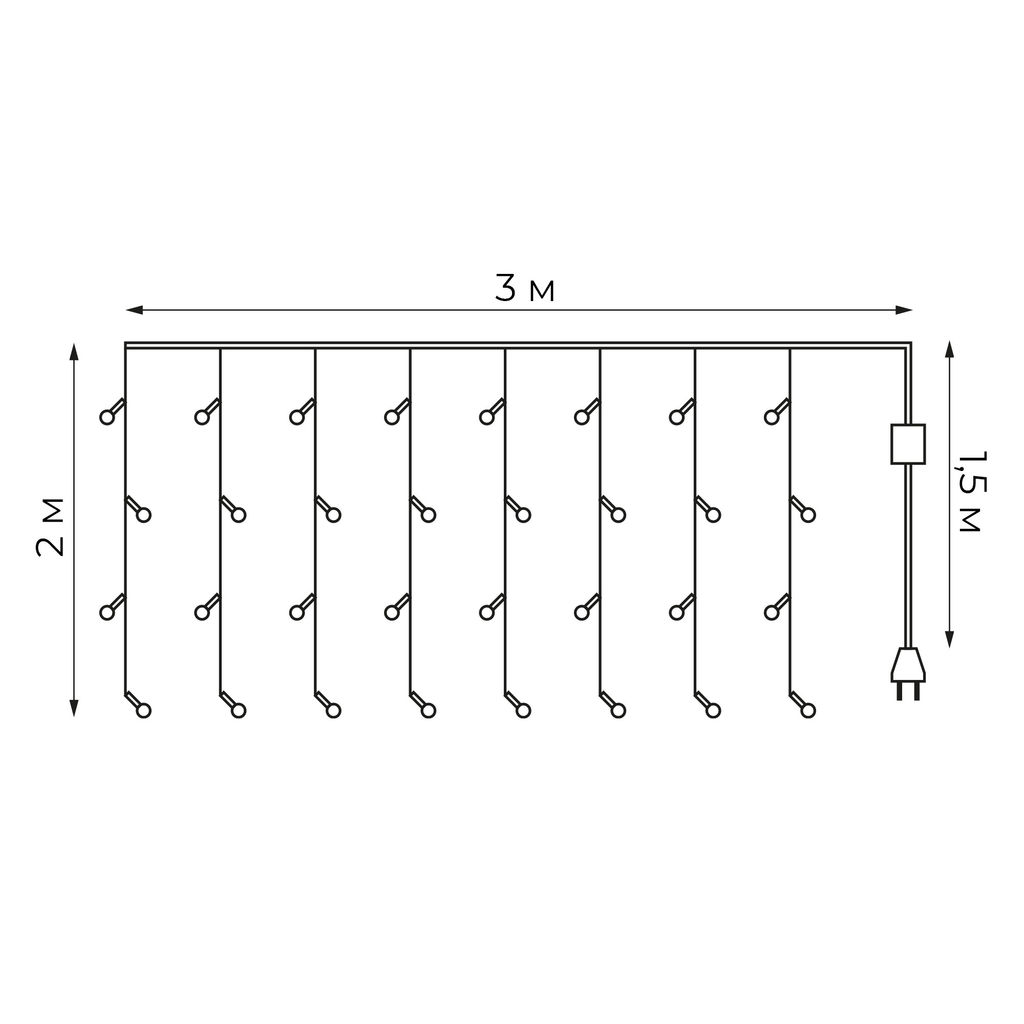 ULD-C3020-160/DTA AMBER IP20 Занавес светодиодный, 3х2м. 160 светодиодов. Янтарный свет. Провод прозрачный. TM Uniel