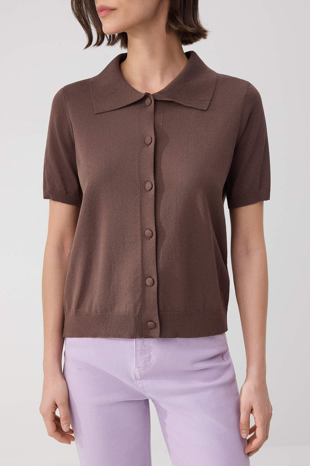 Wardrobe Essentials Kahverengi Premium Polo Yaka Triko Bluz TWOSS26BZ00113 - Trendyolmilla фото 5