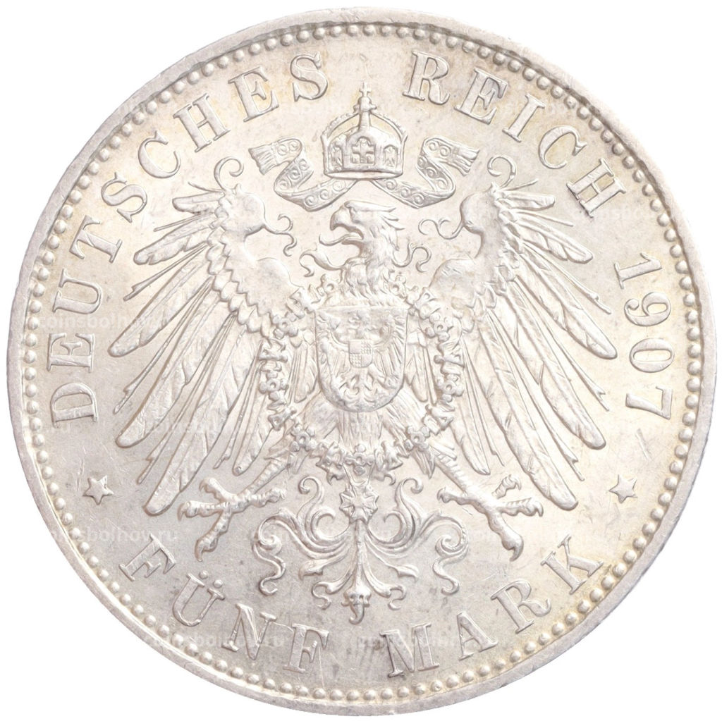 Монета 5 марок 1907 года D Германия (Бавария)