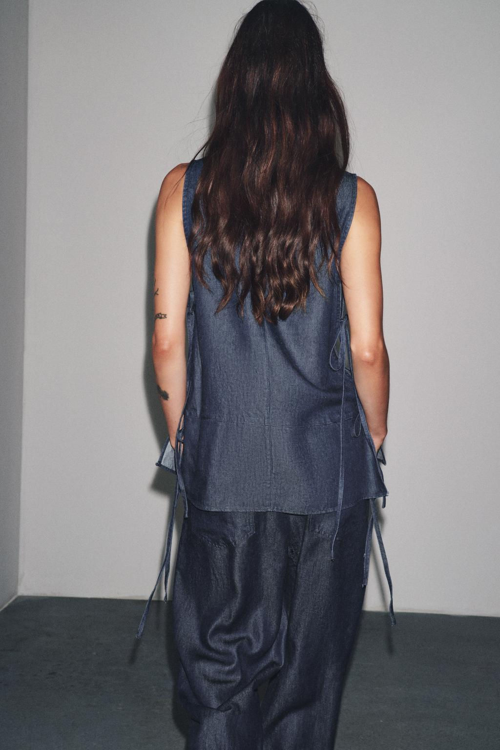 ZW COLLECTION DENIM TIE TOP - Zara фото 3