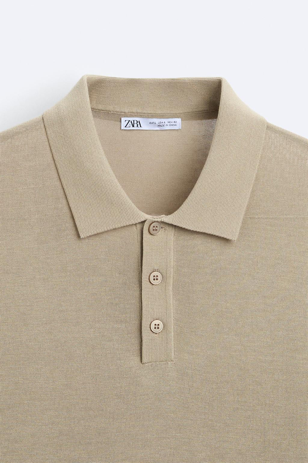 COTTON AND SILK KNIT POLO SHIRT - Zara фото 36
