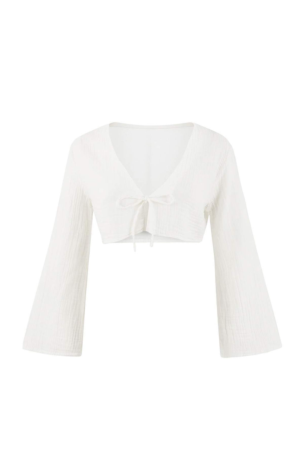 Ekru Dokuma Baglama Detayl? Crop Muslin 100% Pamuk Plaj Gomlek TBESS26GO00001 - Trendyolmilla фото 5