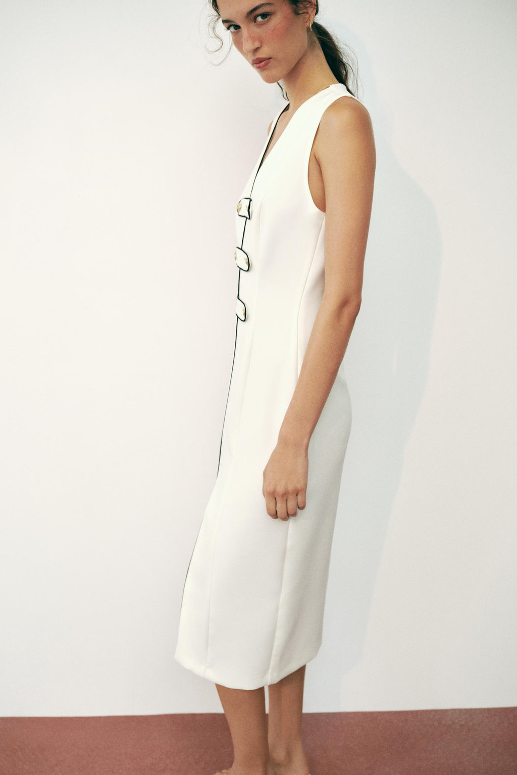 VESTIDO MIDI ALAMARES VIVOS CONTRASTE / Blanco - Zara фото 3