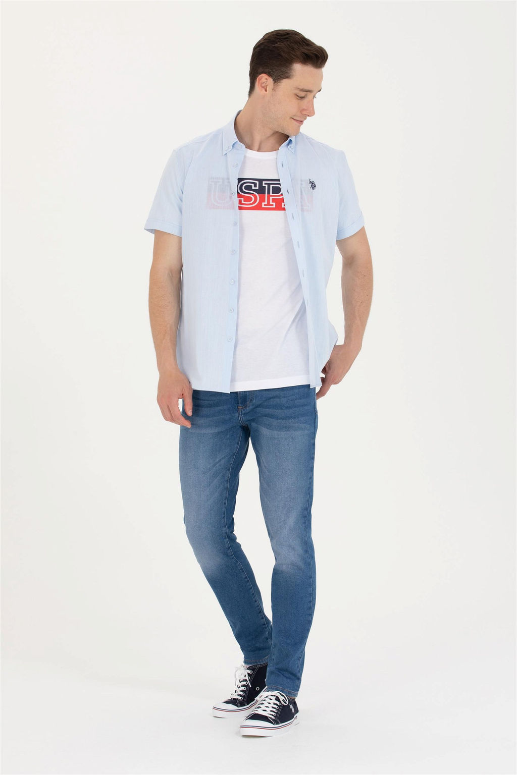 U. S. Polo Assn Мужская голубая рубашка с коротким рукавом - U.s. polo assn фото 11