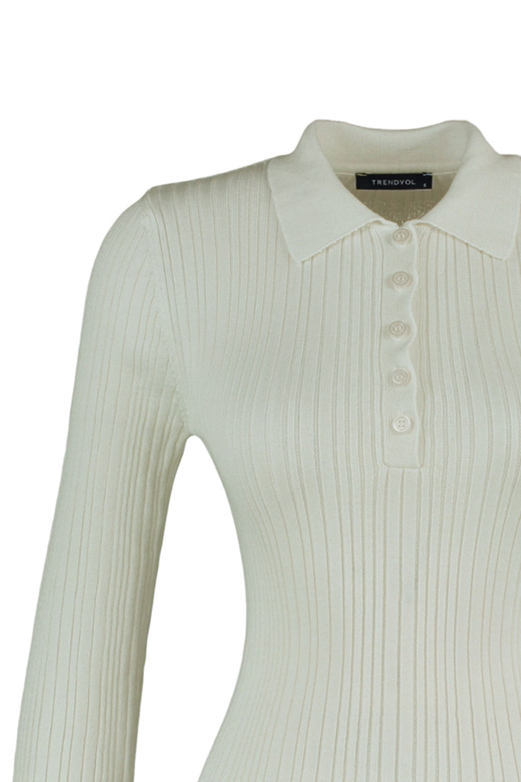 Ekru Merserize Gorunumlu Polo Yaka Fitilli Triko Kazak TWOAW21KZ0773 - Trendyolmilla фото 8