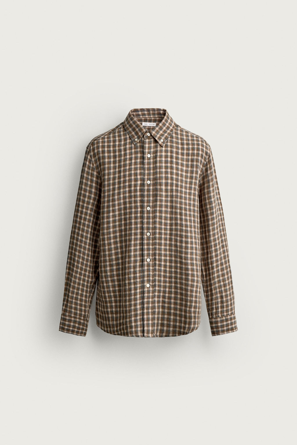 CAMISA CUADROS 100% LINO / Khaki - Zara фото 6
