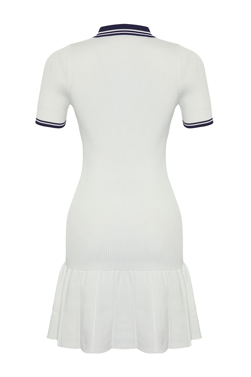 Ekru Renk Bloklu Mini Polo Yaka Triko Elbise TWOSS25EL00308