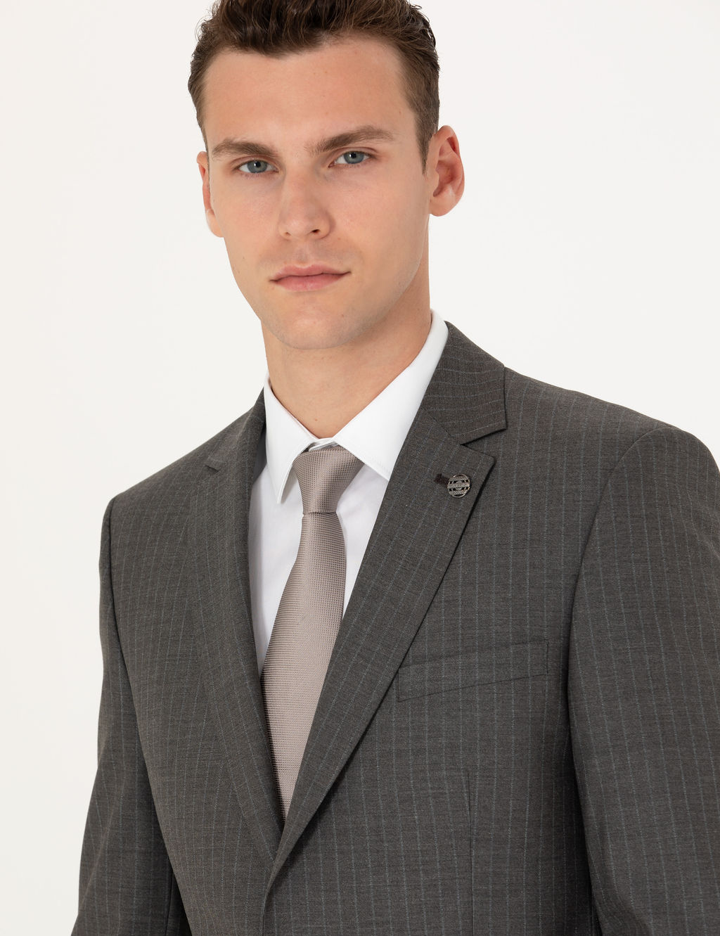 Kahverengi _izgili Ex.Slim Fit Tak_m Elbise