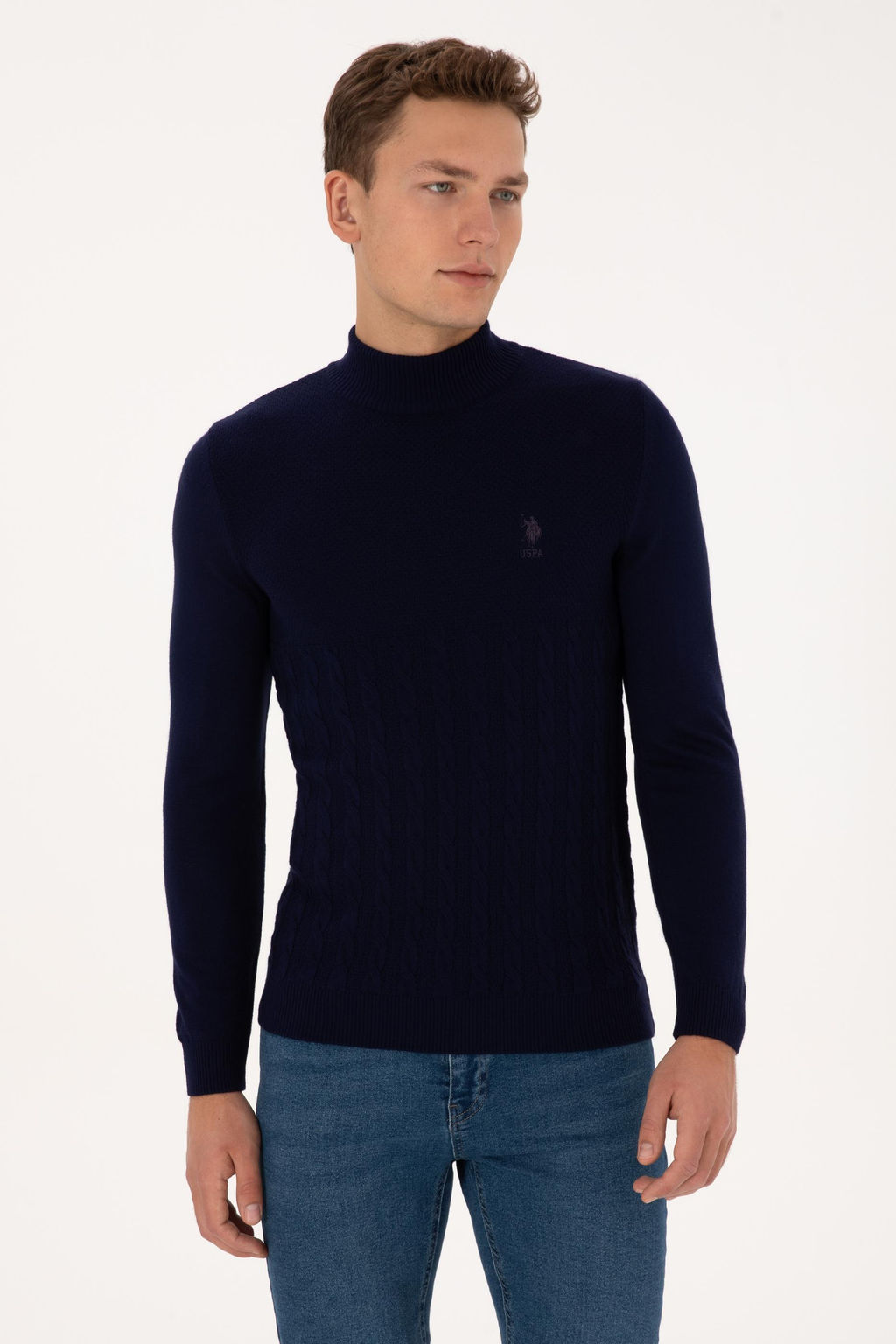 Erkek Slim Fit Yar_m Bal_k__ Yaka Lacivert Kazak - U.s. polo assn фото 3