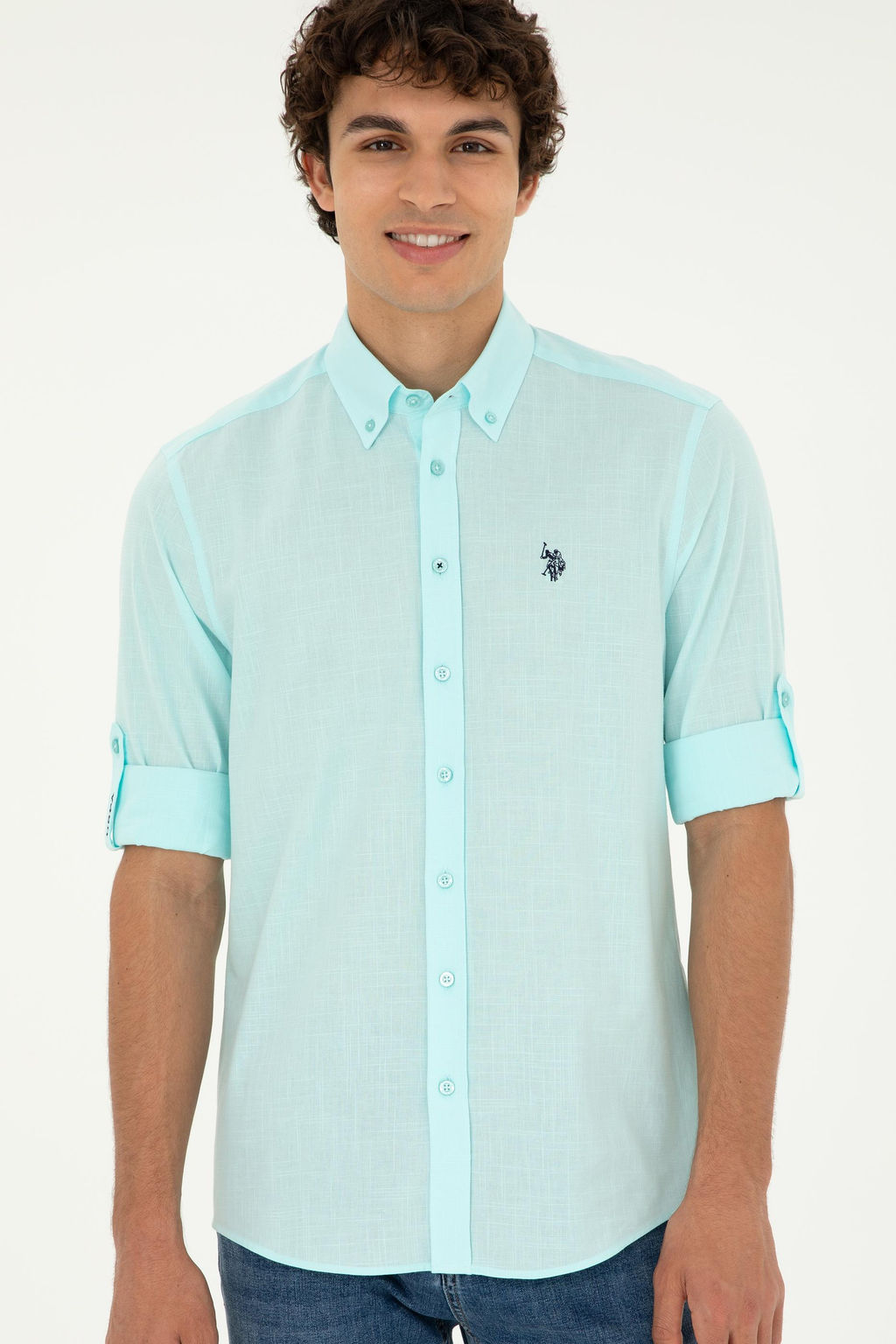 Рубашка мужская U.S. Polo Assn с длинным рукавом зеленая  фото 10