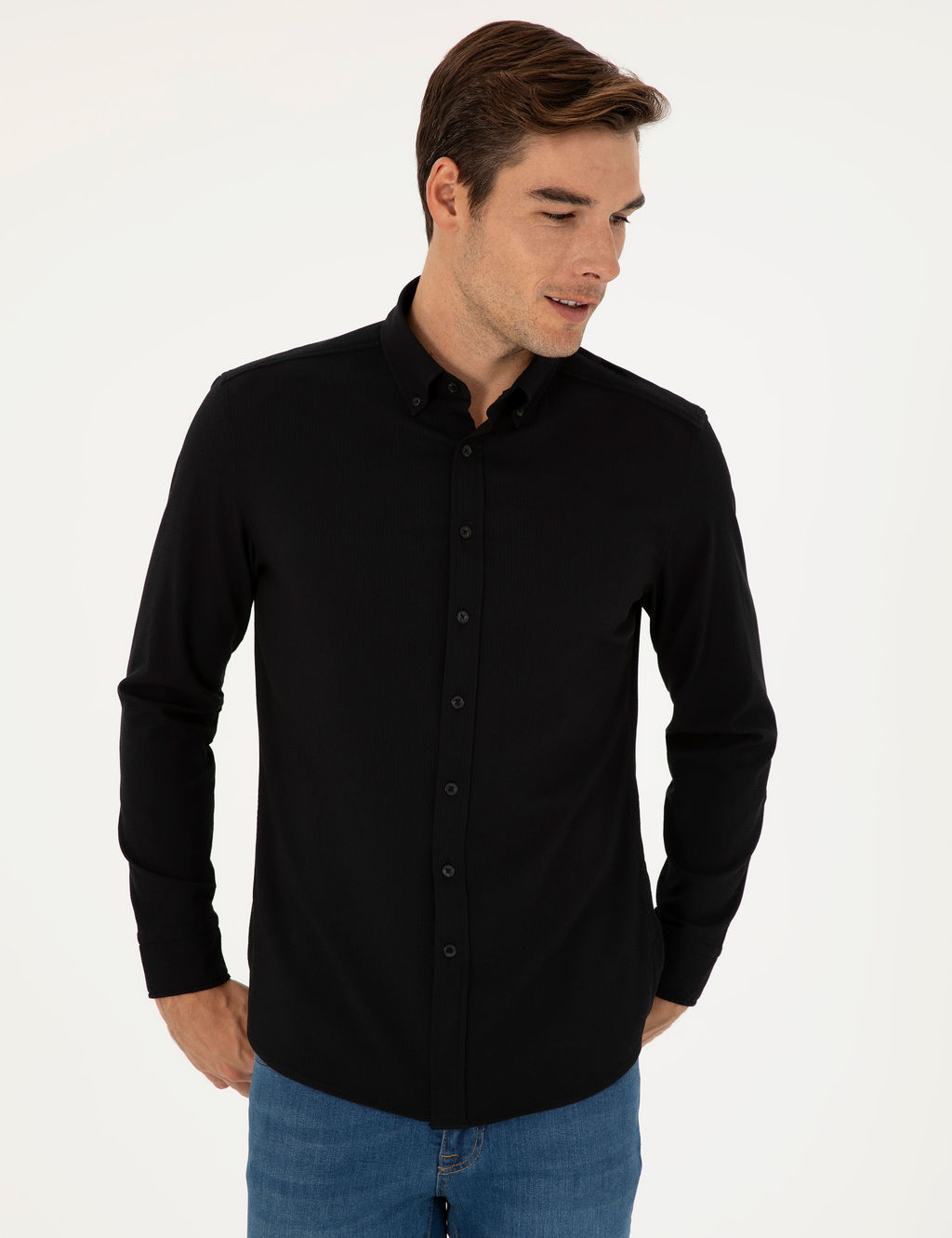 Siyah Slim Fit Uzun Kollu G_mlek