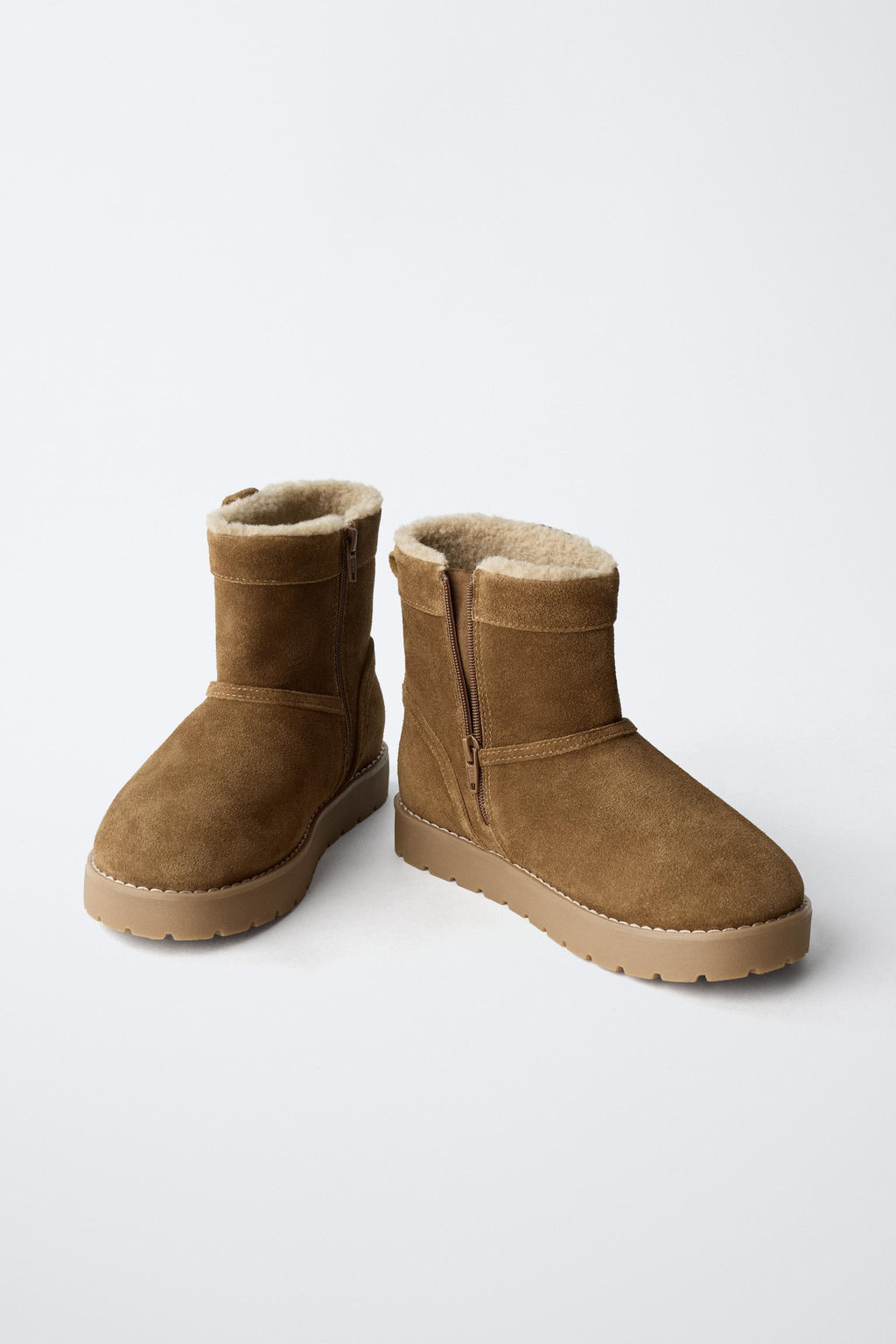 LEATHER ANKLE BOOTS WITH FAUX SHEARLING - Zara фото 3