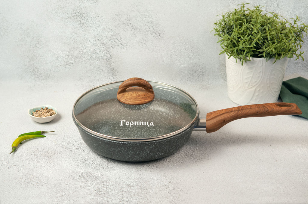 Сковорода 260/70мм Гармония МРАМОР пласт/руч. с кр. (п/у), с2652мр