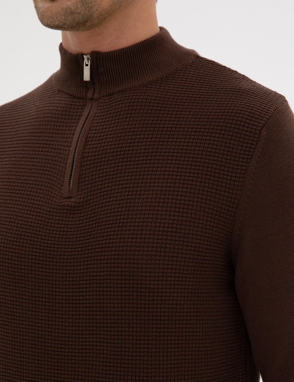 Kahverengi Slim Fit Dik Yaka Fermuarl_ Triko Kazak - Pierre cardin фото 7