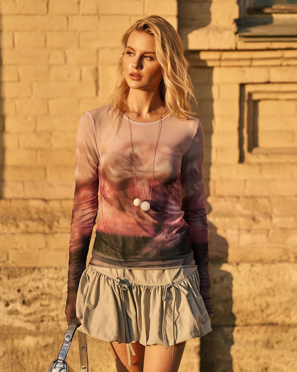 Лонгслив из сетки с принтом 457.4.14