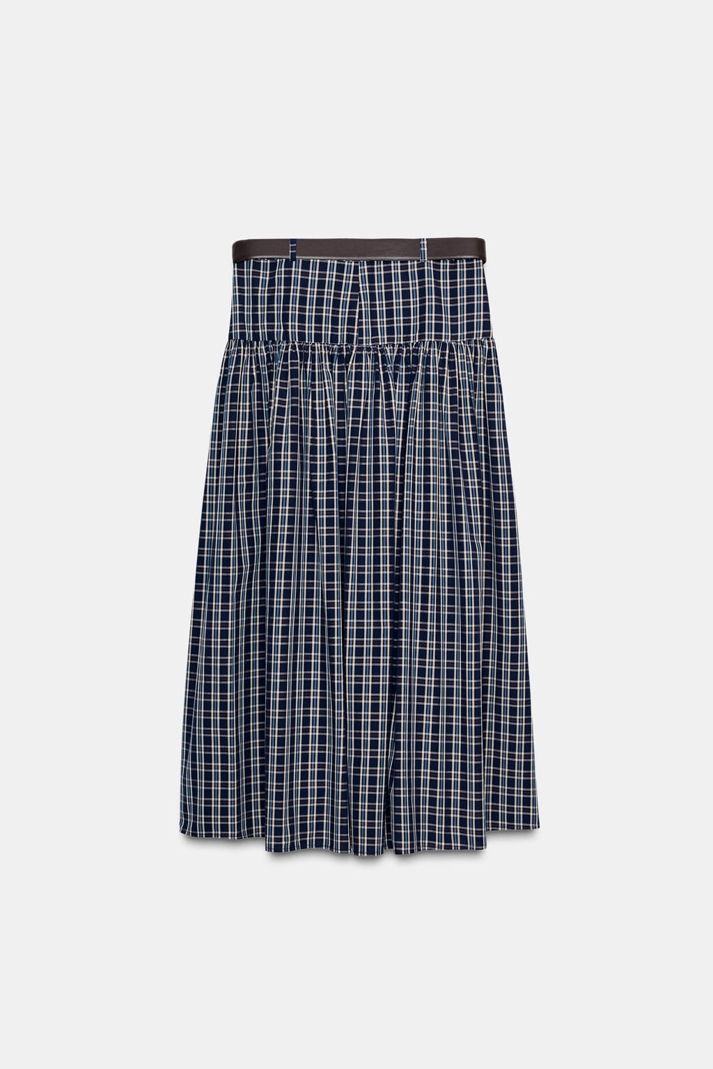 CHECKED MIDI SKIRT WITH BELT