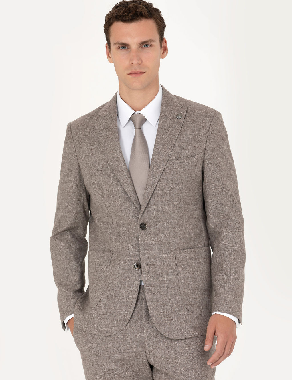 A__k Kahverengi Slim Fit Y_n Kar___ml_ Tak_m Elbise