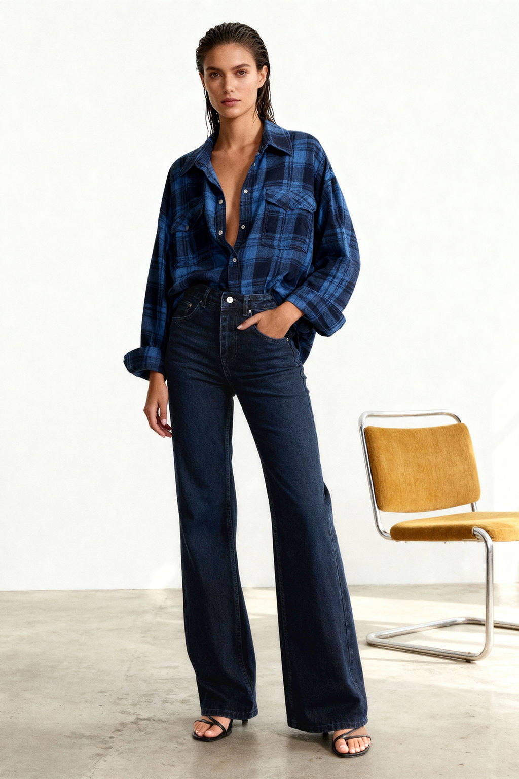 TRENDYOLMILLA Gece Mavisi Yuksek Bel Wide Leg Jeans TWOSS23JE00083  фото 13