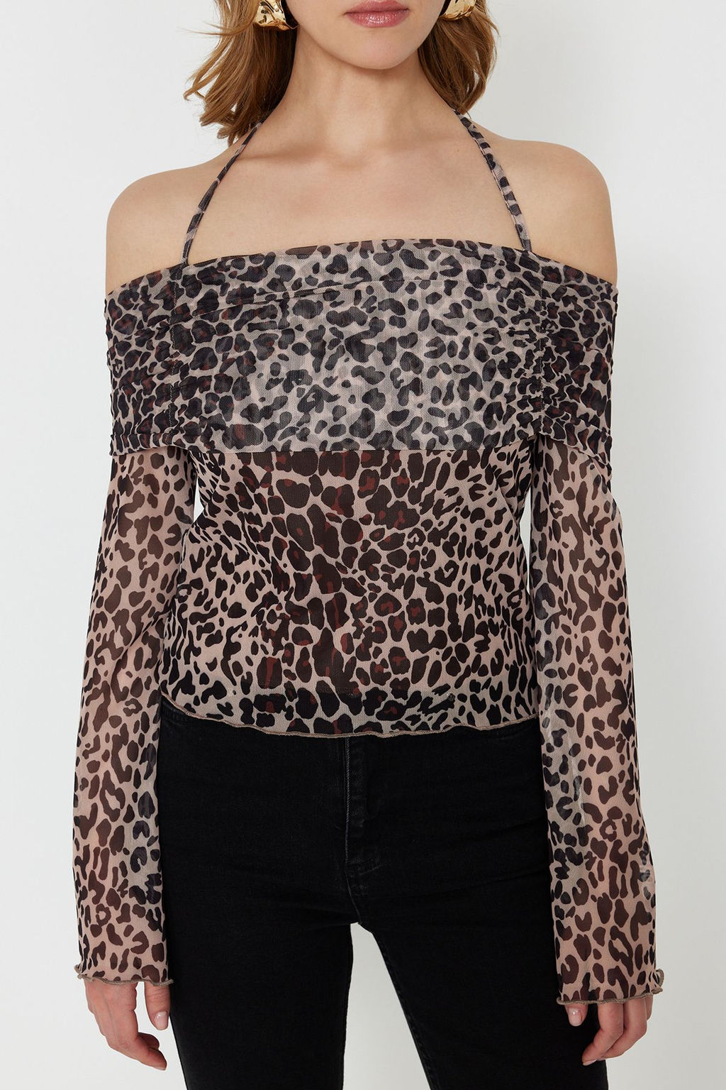 Trendyolmilla Haki Flare Kollu Baglama Detayl? Orme Madonna Yaka Bluz TWOSS24BZ00046  фото 5