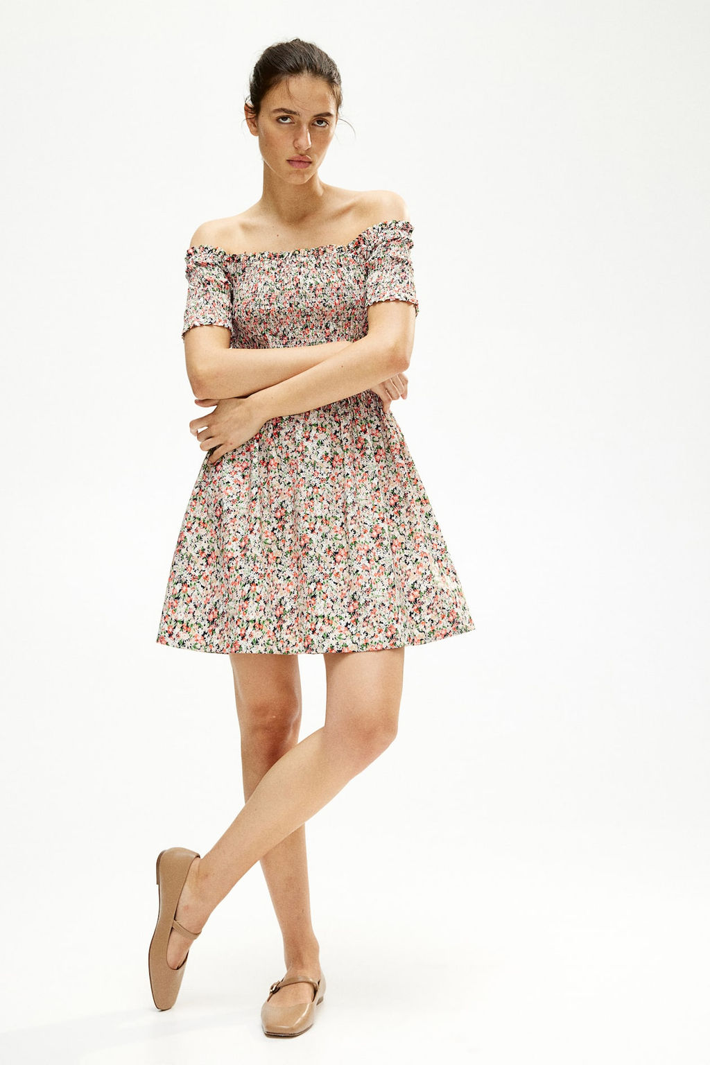 Vestido off-the-shoulder con cuerpo nido de abeja - H&m фото 2