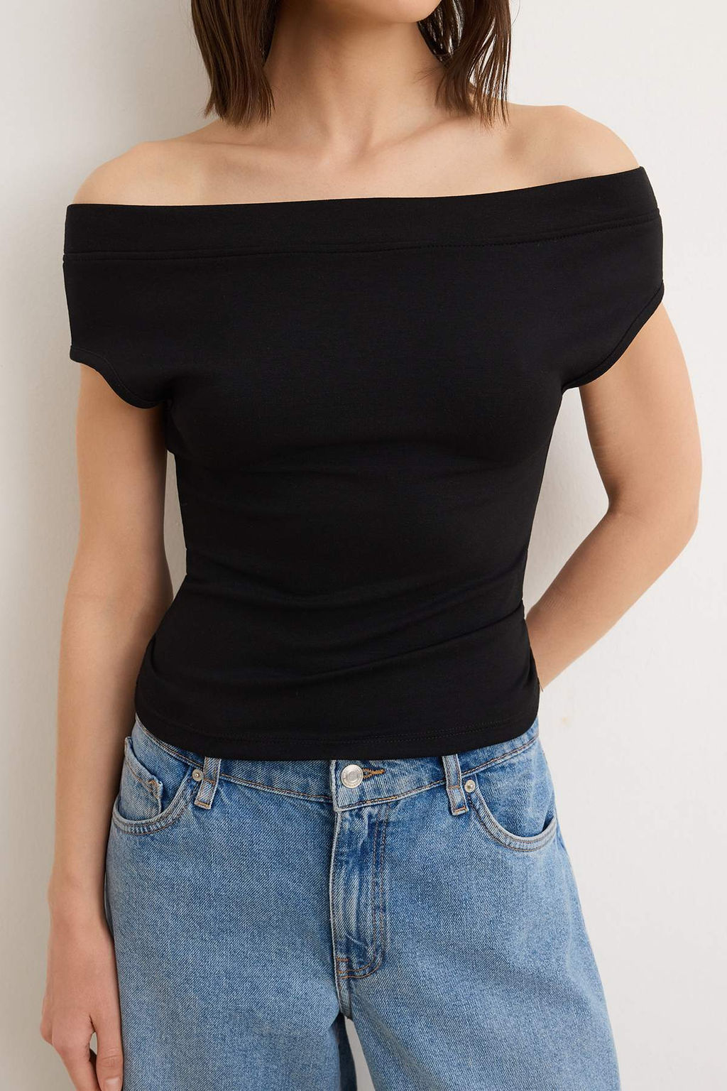 Sar? Fitted/Vucuda Oturan Carmen Yaka Kolsuz Esnek Orme Bluz TWOSS26BZ00788 - Trendyolmilla фото 7