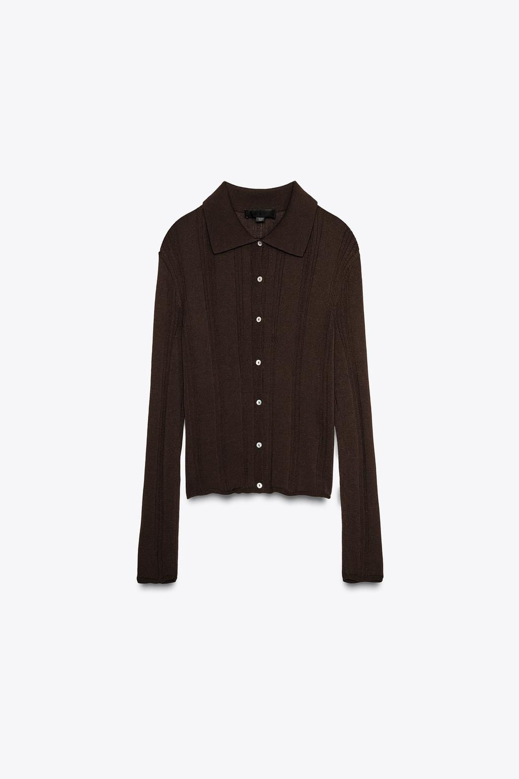 RIBBED POLO KNIT CARDIGAN - Zara фото 5