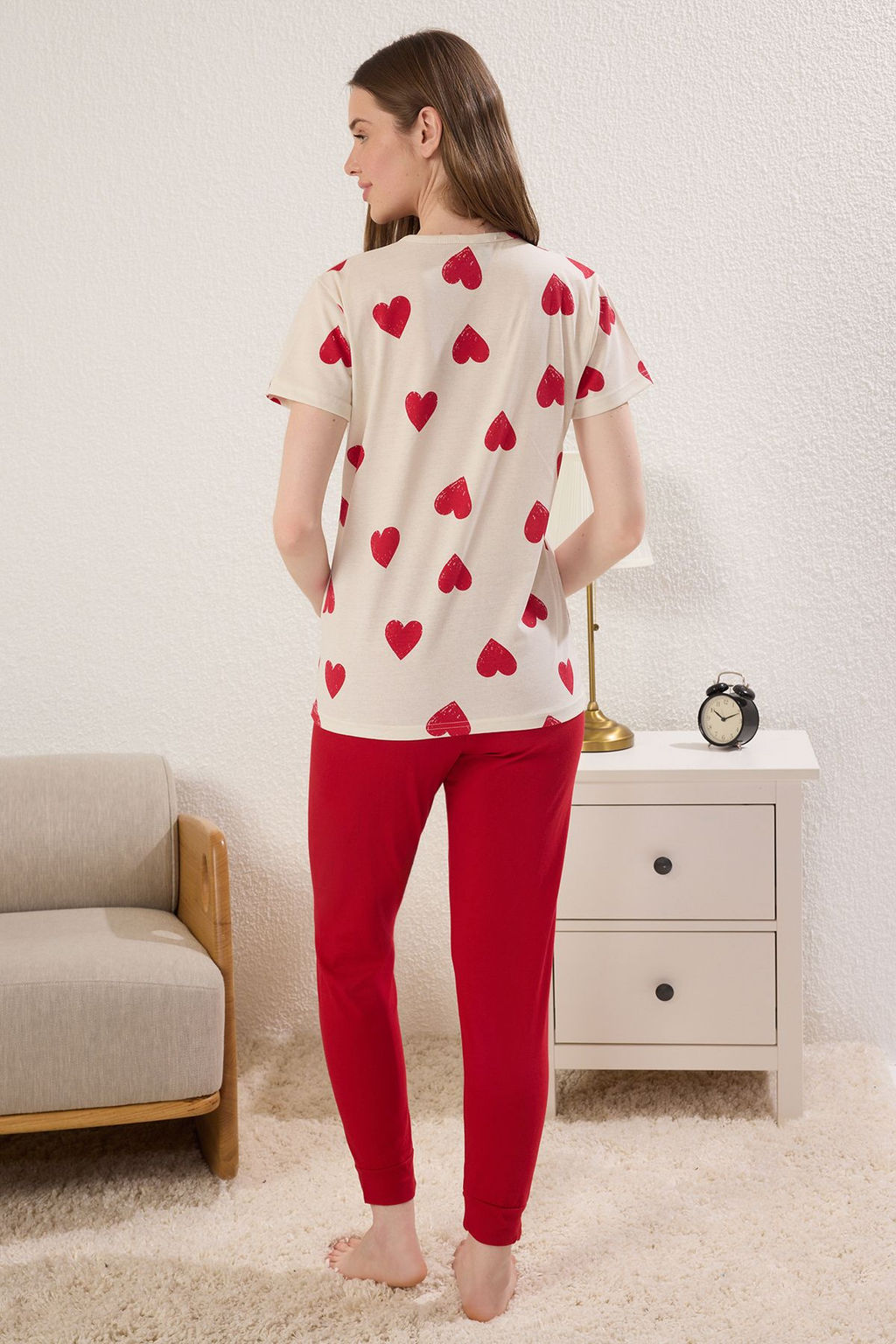 Trendyolmilla Kahverengi-Cok Renkli Pamuklu Kalpli Orme Pijama Tak?m? THMSS25PT00383  фото 8