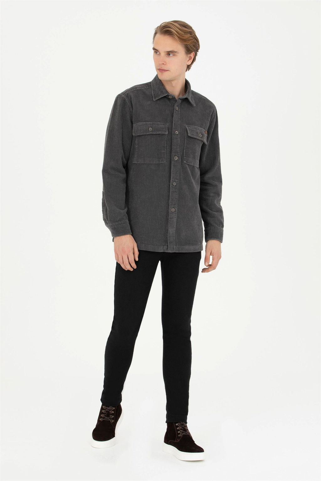 Мужская рубашка антрацитового цвета с длинным рукавом - U.s. polo assn фото 4