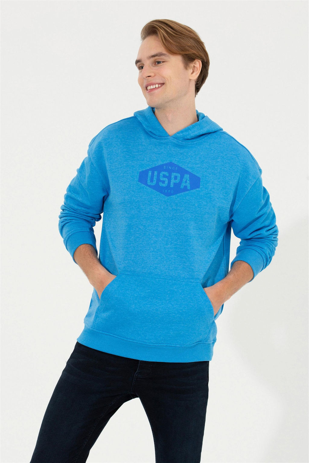 U. S. Polo Assn Мужская комфортная толстовка с капюшоном кобальтового меланжевого цвета - U.s. polo assn фото 10