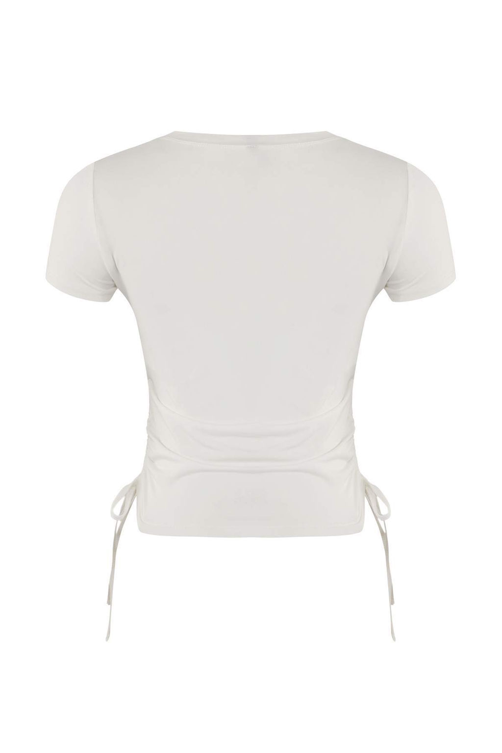 Ekru Buzgulu Baglama Detayl? Micro Kumas Orme Spor T-Shirt THMSS26TS00003