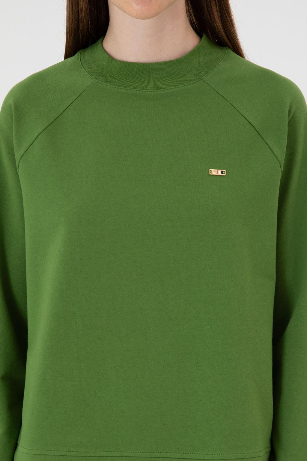 Kad_n Ye_il Regular Bisiklet Yaka Basic Sweatsh_rt