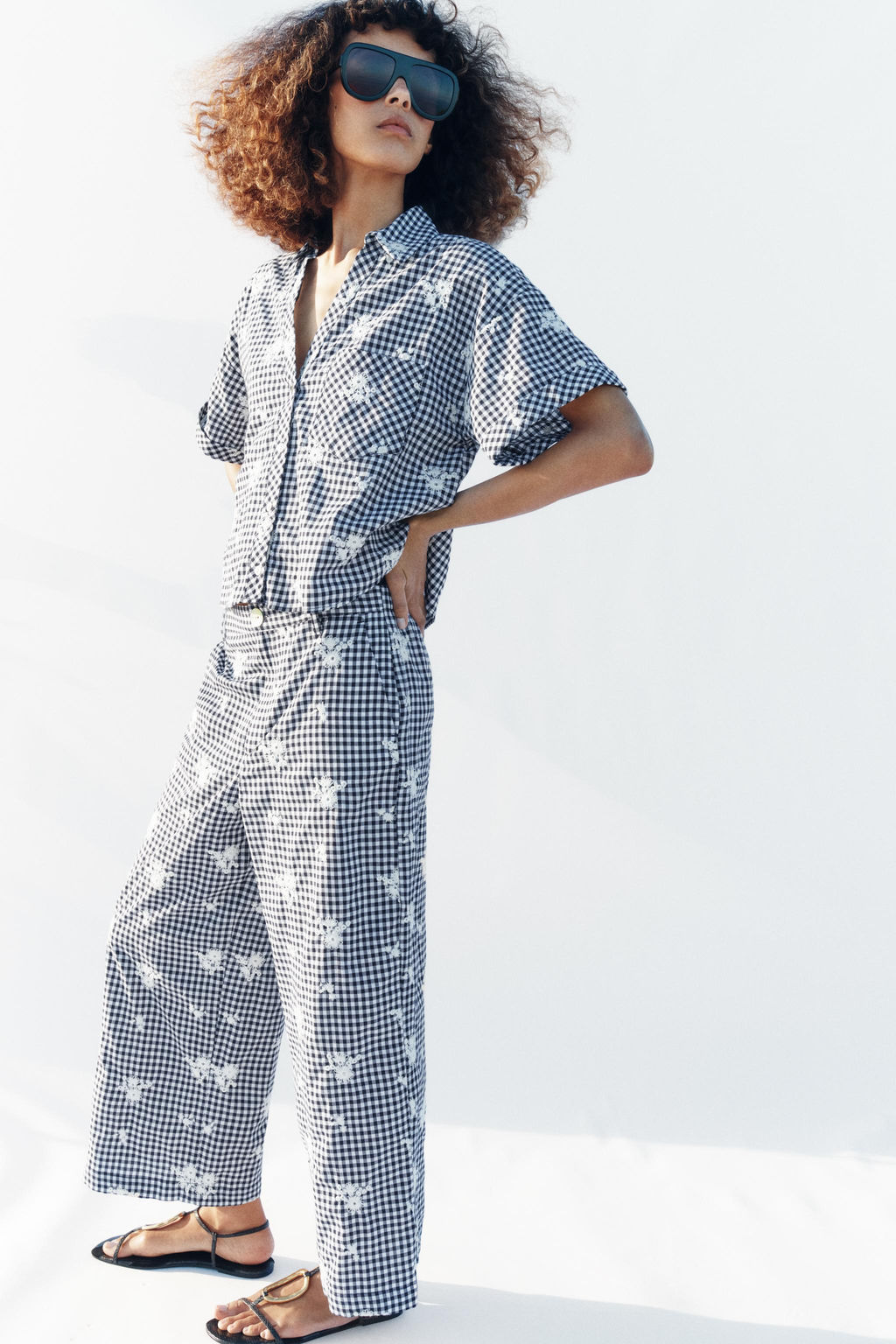 PANTAL?N CULOTTE CUADROS BORDADOS SET / Marino / Blanco - Zara фото 3