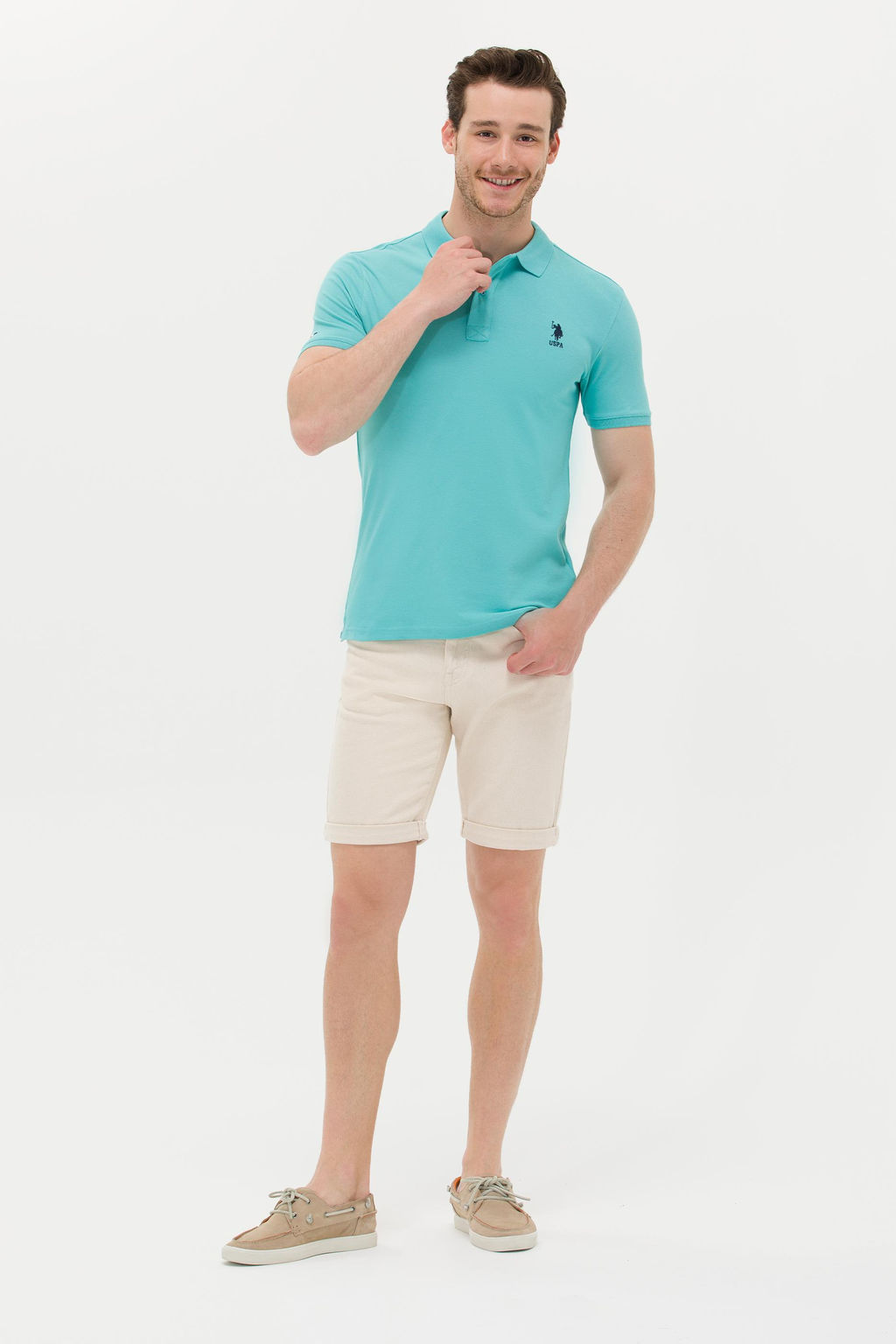 Мужская базовая футболка с воротником поло мятного цвета - U.s. polo assn фото 4