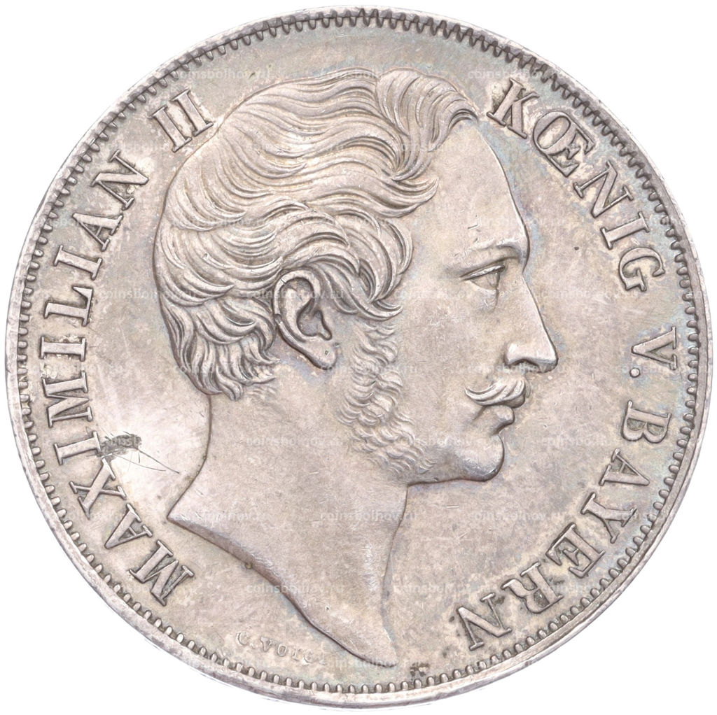 Монета 2 гульдена 1855 года Бавария Восстановление колонны Мадонны в Мюнхене