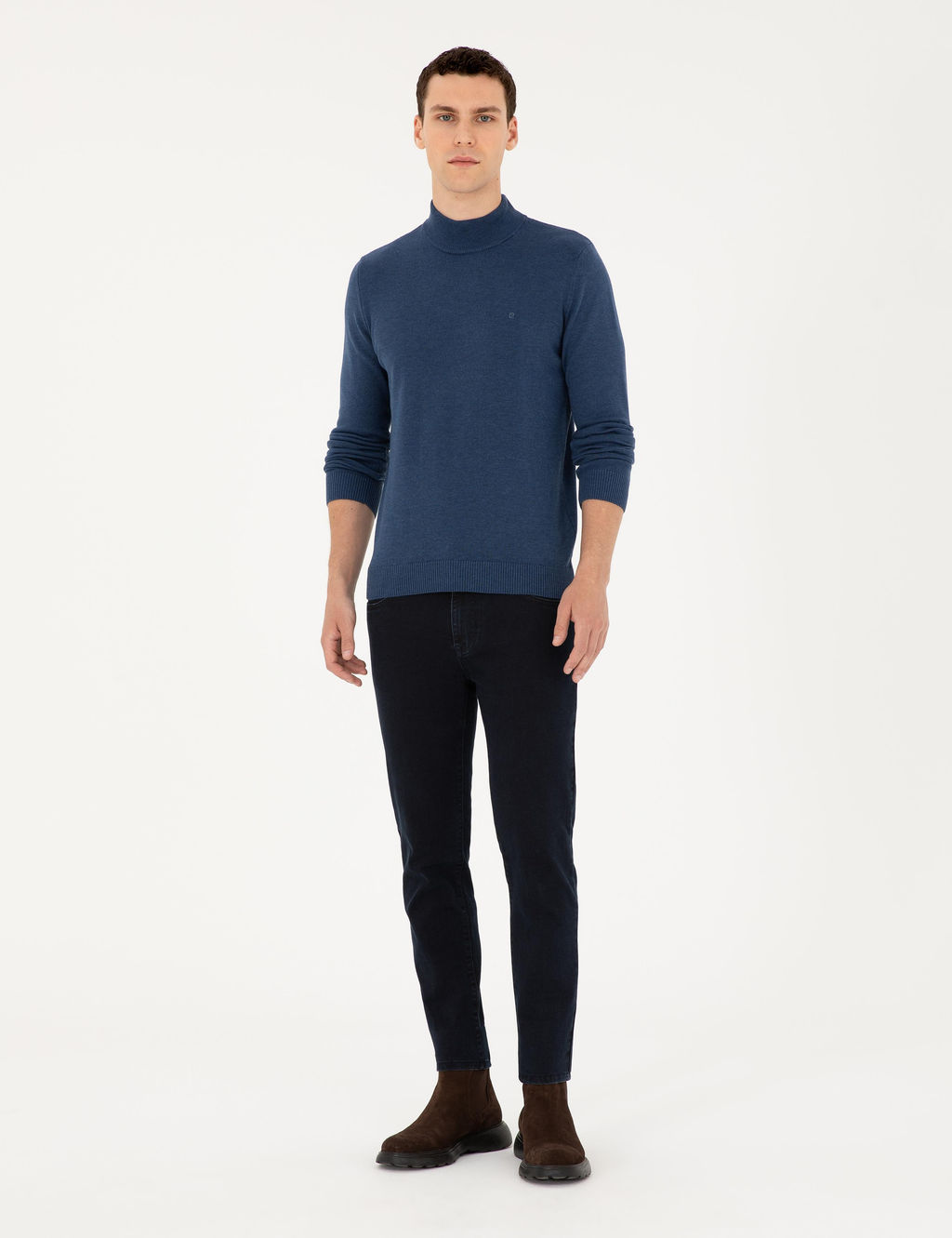 _ndigo Melanj Slim Fit Yar_m Bal_k__ Yaka Basic Triko Kazak - Pierre cardin фото 4