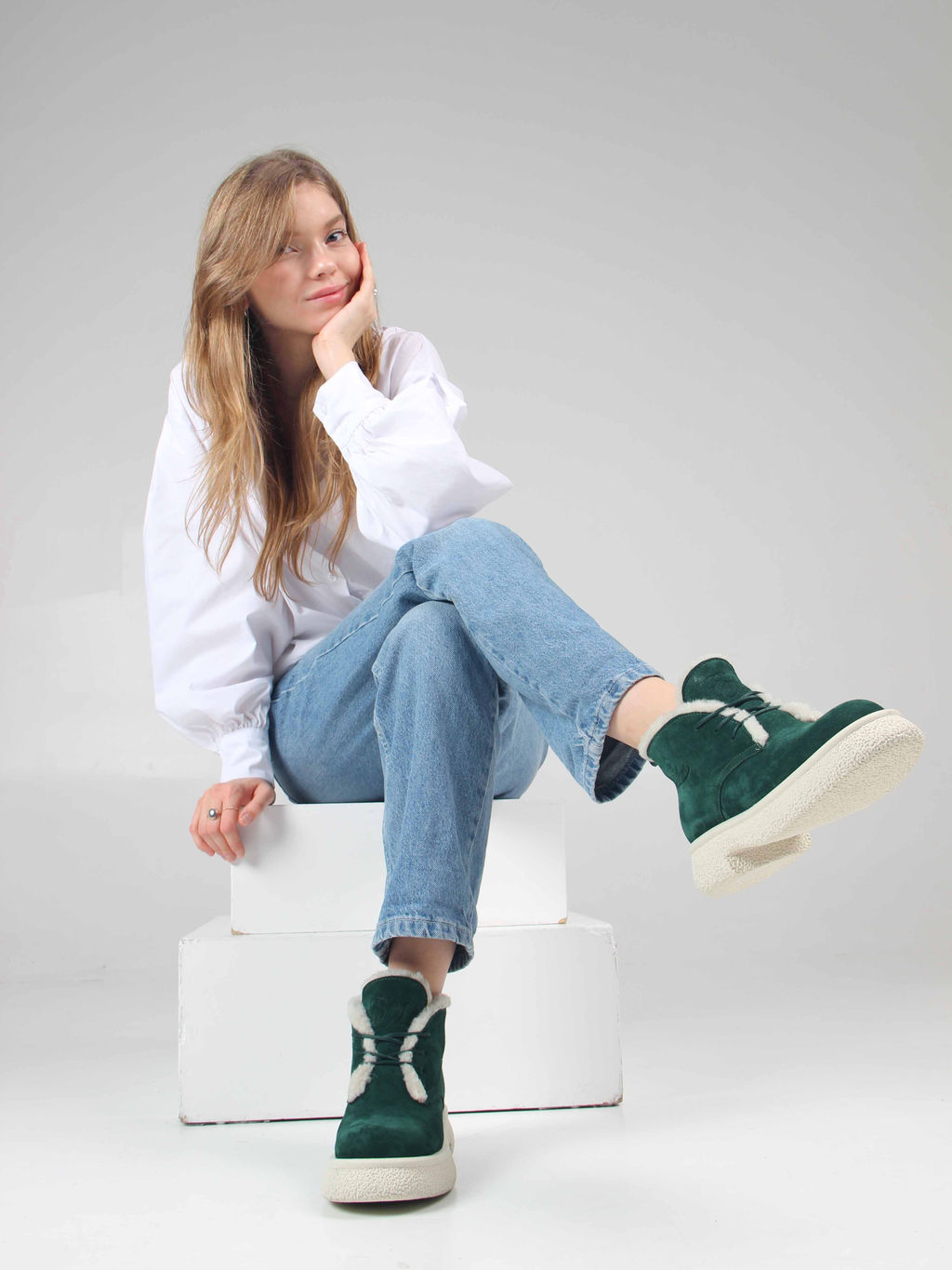 Ботинки EDART 308.агата w. зеленый замша/мех - Ed'art фото 2