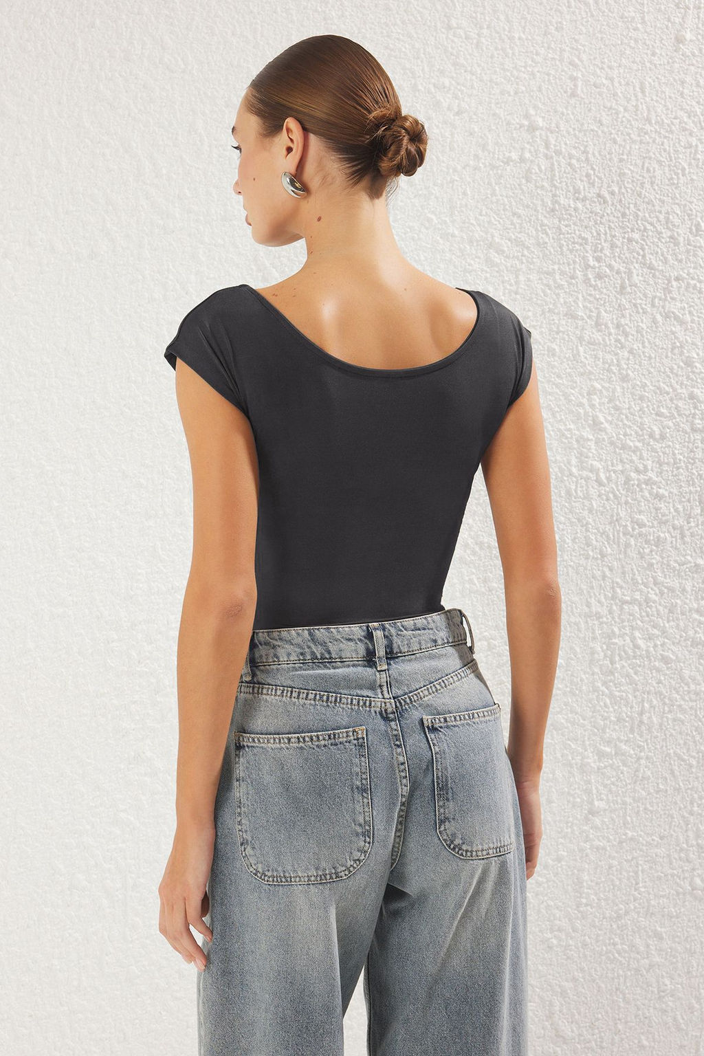 Antrasit Fitted/Vucuda Oturan Kay?k Yaka Esnek C?tc?tl? Orme Body TWOSS24BD00029