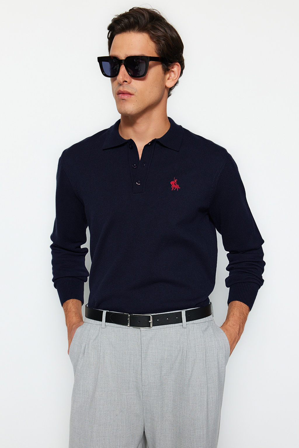 TRENDYOL MAN Lacivert Erkek Regular Polo Yaka Duz Triko Kazak TMNAW24KZ00067 - Trendyolmilla фото 40
