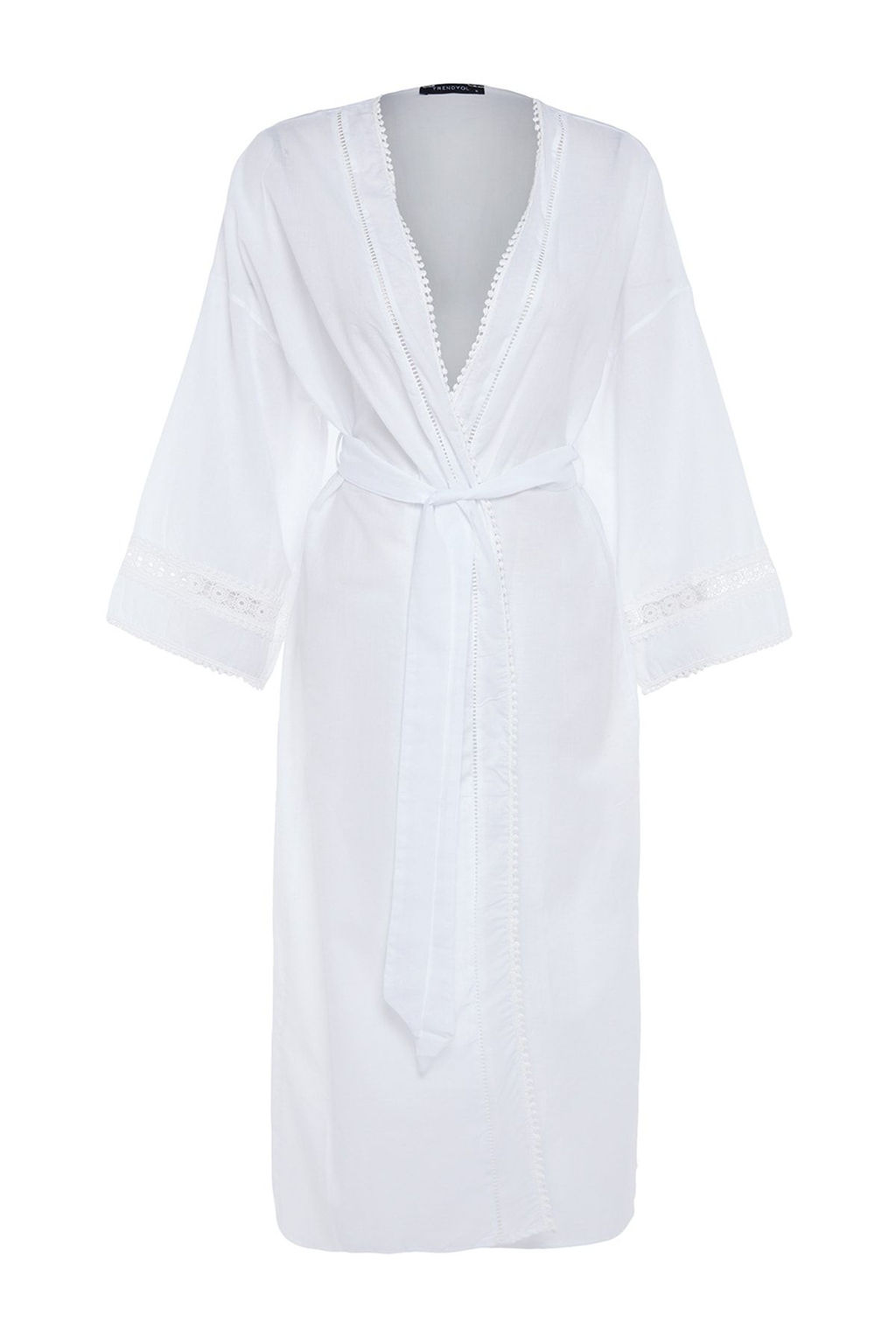 Ekru Kusakl? Dokuma Serit Aksesuarl? Midi Plaj Kimono&Kaftan TBESS21KM0008 - Trendyolmilla фото 6