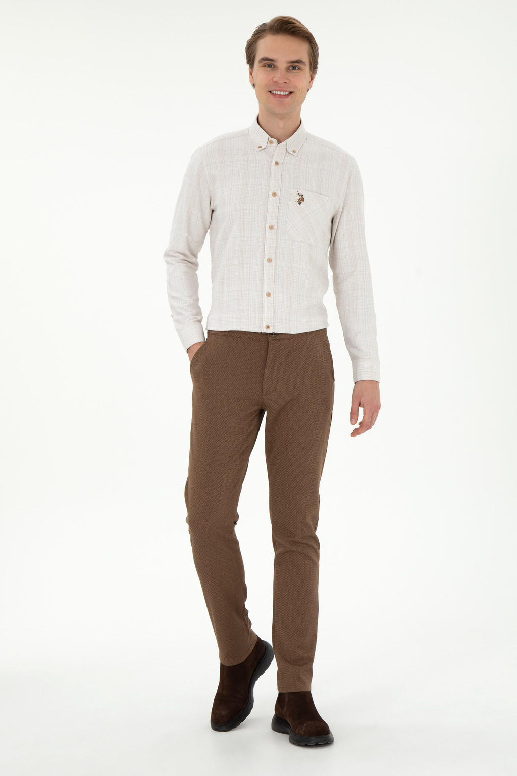 Мужская рубашка песочного цвета с длинным рукавом Неожиданная скидка в корзине - U.s. polo assn фото 4