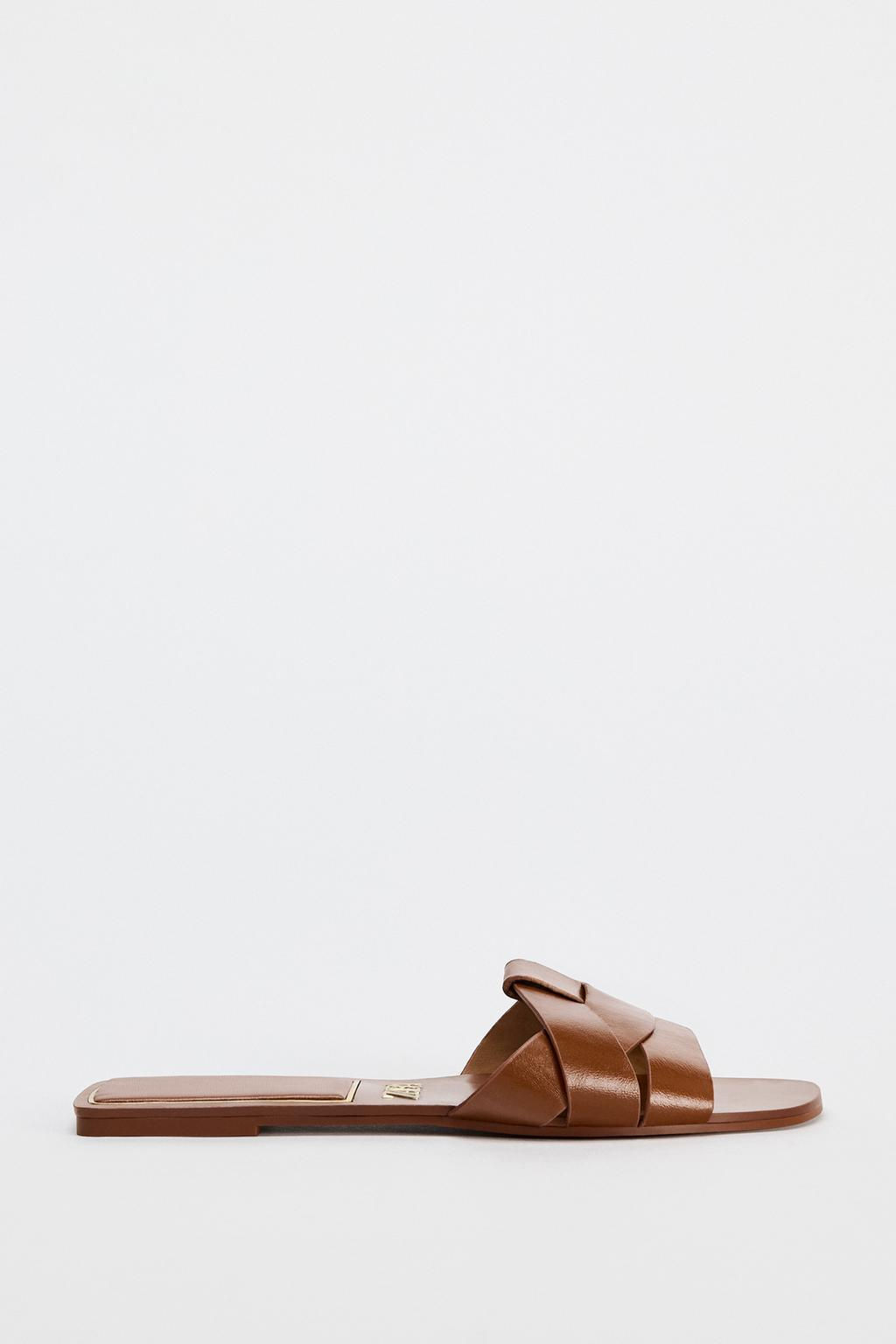CROSS-STRAP FLAT LEATHER SANDALS - Zara фото 16