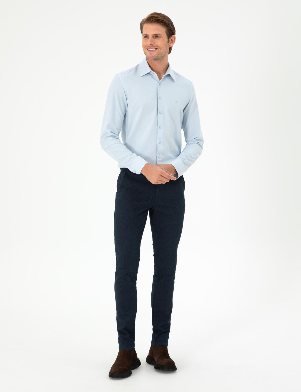 Lacivert Slim Fit Kanvas Pantolon