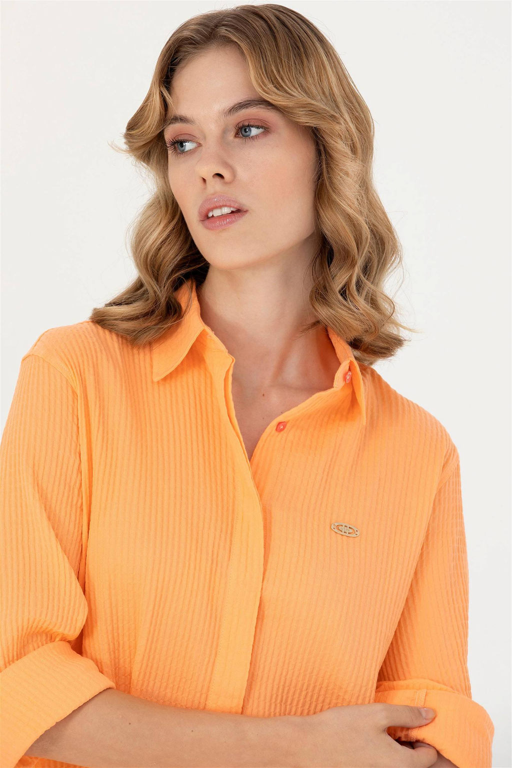 Женская рубашка лососевого цвета с длинным рукавом - U.s. polo assn фото 2