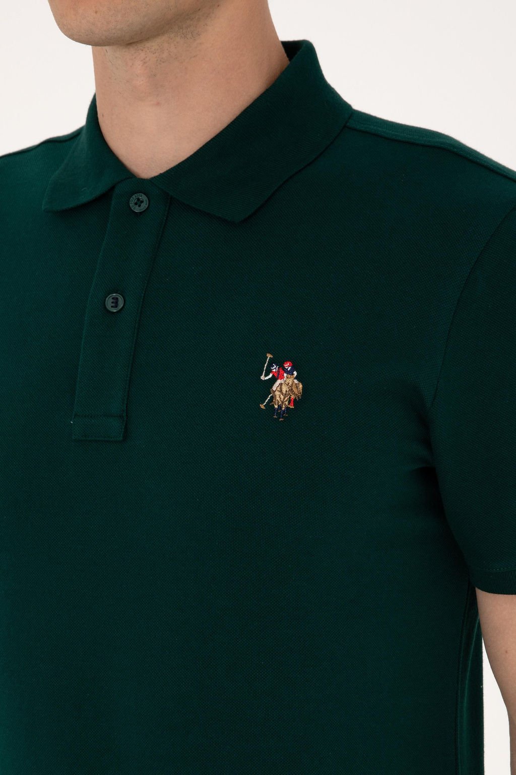Erkek Slim Fit Polo Yaka Koyu Ye_il Basic Ti__rt - U.s. polo assn фото 7