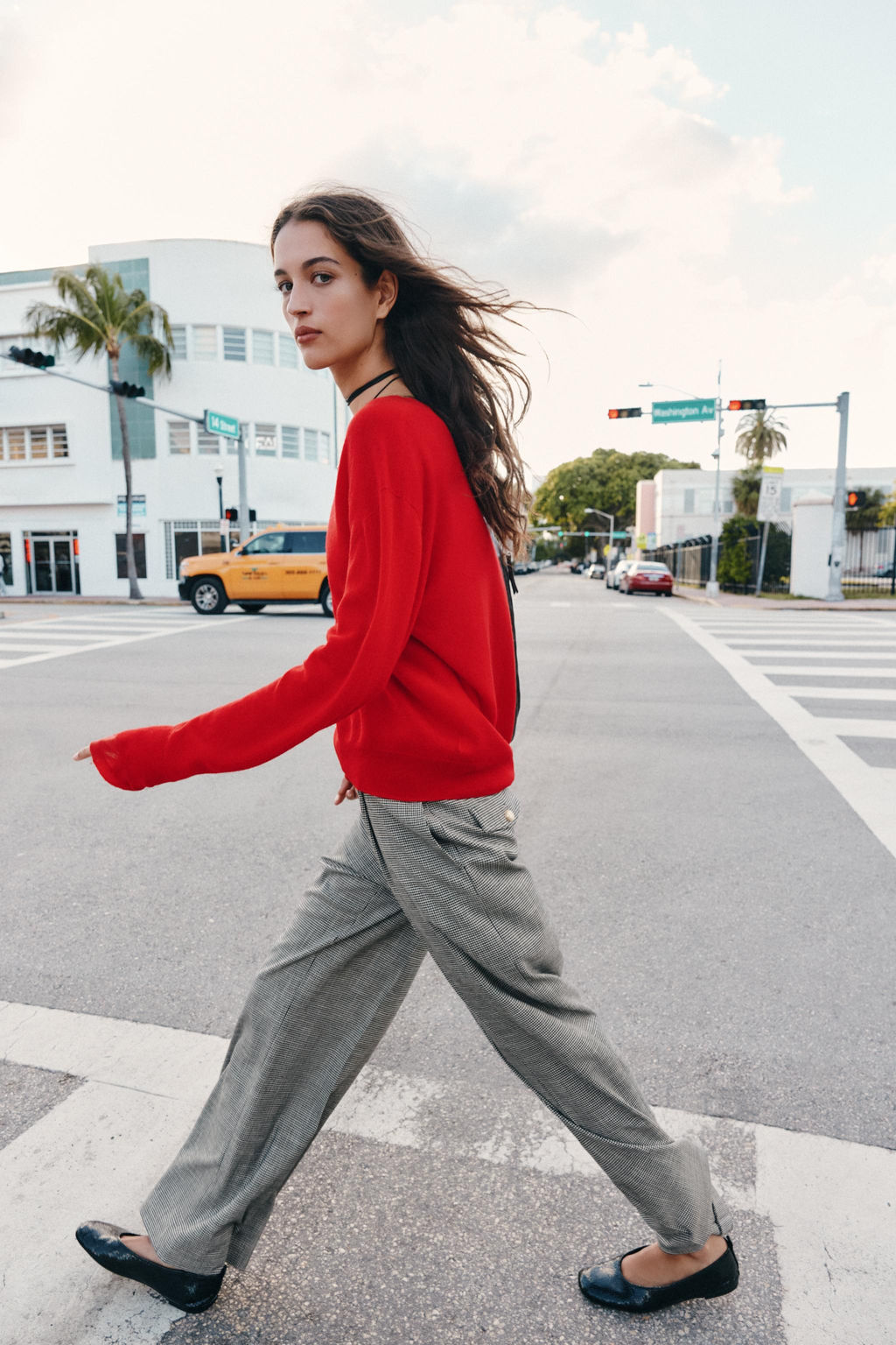 WIDE-LEG HOUNDSTOOTH TROUSERS - Zara фото 3