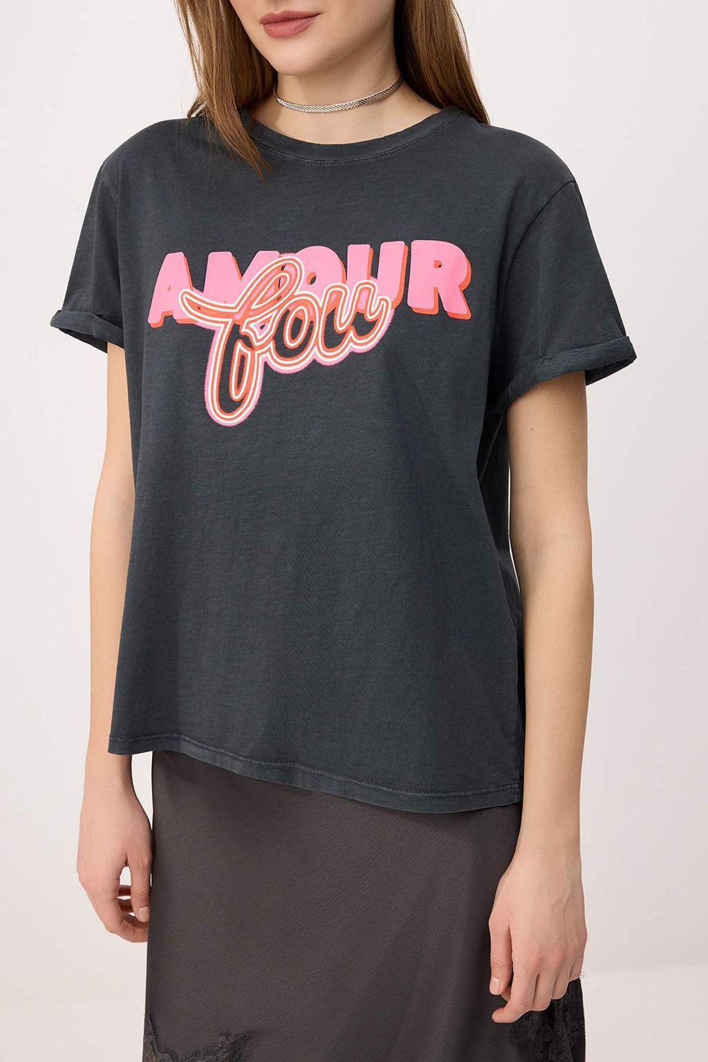 Antrasit Slogan Regular/Normal Kal?p K?sa Kollu %100 Pamuk Orme T-shirt TWOSS26TS00233 - Trendyolmilla фото 3