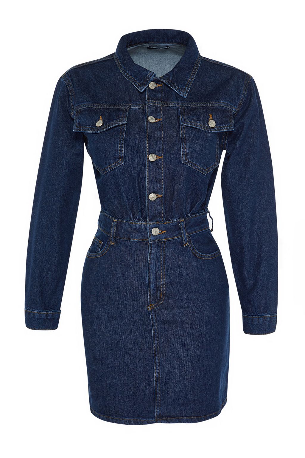Trendyolmilla Mavi Cep Detayl? Mini Denim Gomlek Elbise TWOAW23EL00643 фото 6