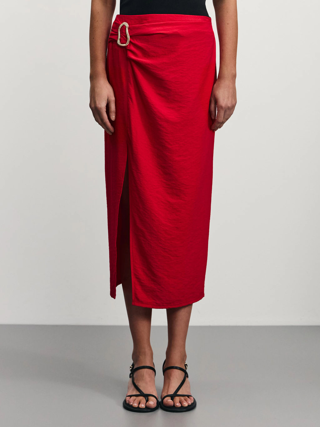 Юбка миди с разрезом и пряжкой из вискозы / Zarina  фото 3